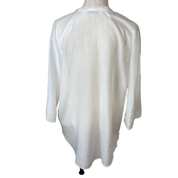 SAGA Womens Blouse Size Large Lace Trim Semi Sheer Cotton Button Front - Picture 4 of 12